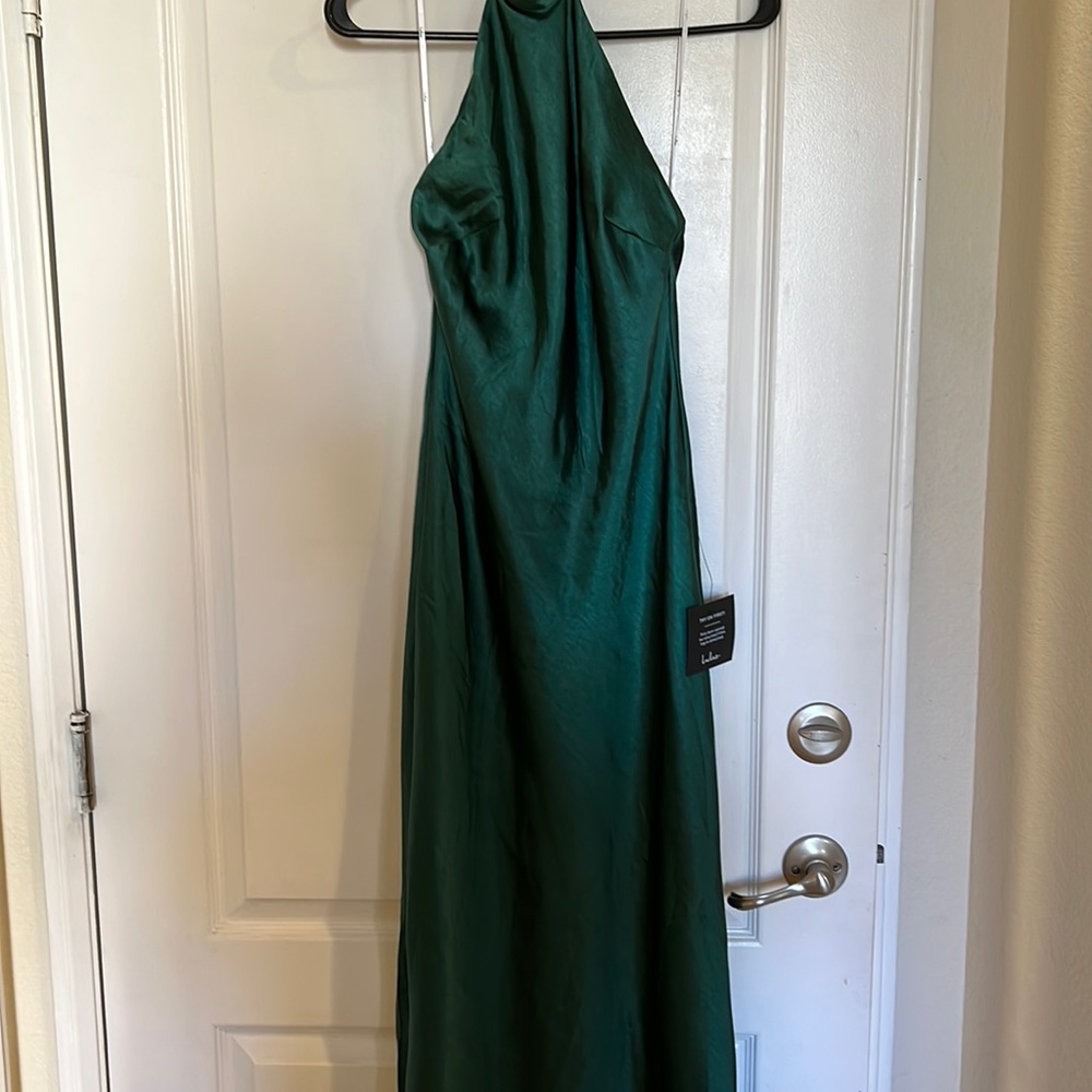 Lulus- Love in Your Life Emerald Green Satin Halter Maxi Dress